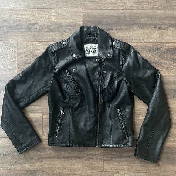 LEVI STRAUSS CLASSIC FAUX LEATHER ASYMMETRICAL MOTO JACKET - BLACK - Picture 2 of 10